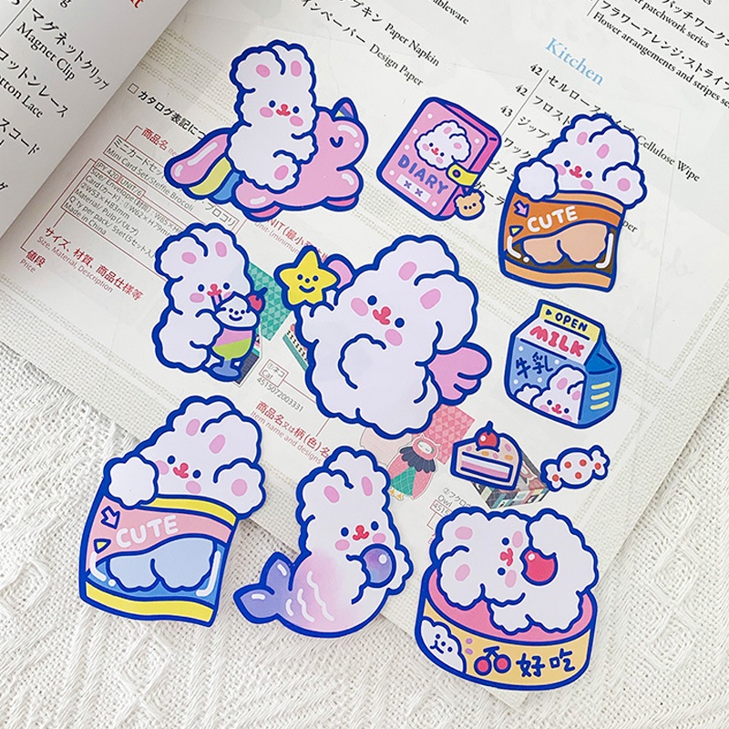 Sticker cute dán mũ bảo hiểm dán sổ dán laptop thỏ xinh dễ thương K47