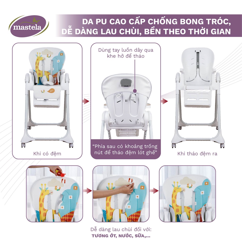 Mô tả Ghế ăn dặm đa năng ,có bánh xe,nâng hạ độ cao điều chỉnh độ ngả nằm cho bé 1015 Mastela - 5