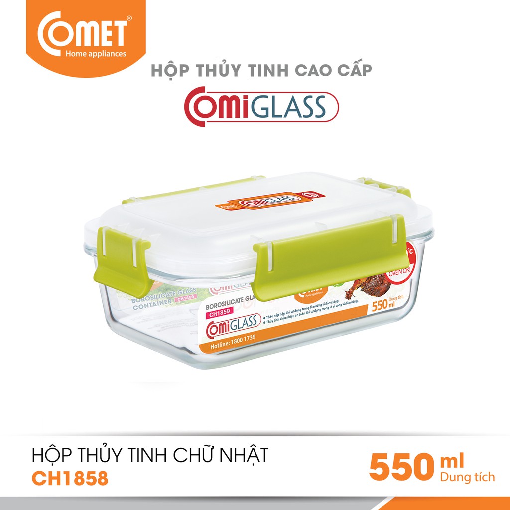 Combo 3 hộp thực phẩm thuỷ tinh Comet CH1858 - 550ml