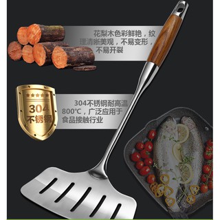 Xẻng chiên cá chất liệu inox 304 tay cầm bọc gỗ chống nóng, dùng lật cá- bít tết