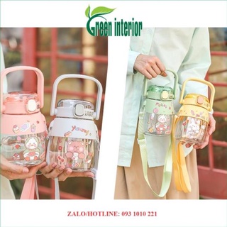 Bình giữ nhiệt 900ml Greeninterior, bình đựng nước siêu dễ thương tặng kèm dây đeo Màu Vàng