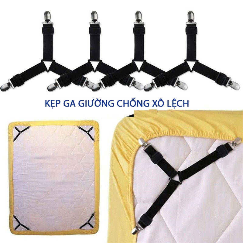Ảnh Set 4 kẹp ga giường có lớp đệm cao su Lidaco cố định drap chống xê dịch chất liệu inox không gỉ (Giao màu ngẫu nhiên) 1