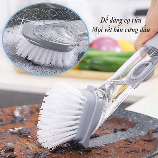 Cọ xoong nồi nhà bếp có tay cầm, Dụng cụ cọ rửa xoong nồi kèm bình đựng xà phòng