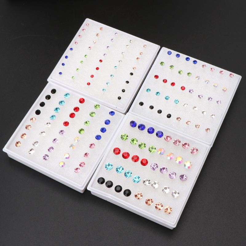 Set 20 đôi khuyên tai đính đá nhiều màu sắc bằng nhựa chống dị ứng an toàn khi sử dụng