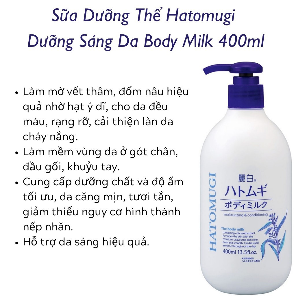 Ảnh Sữa Dưỡng Thể Ban đêm Dưỡng Sáng Da Reihaku Hatomugi 400ml 4