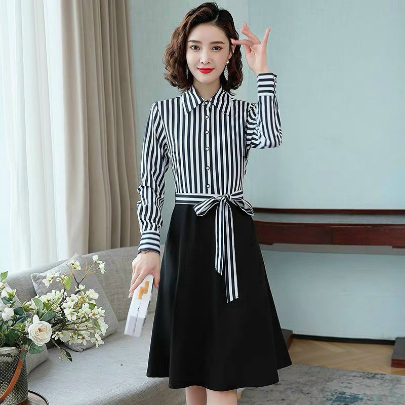 (HCM) Đầm xoè kẻ sọc công sở sang chảnh siêu đẹp thời trang siêu hot cho các chị em HIYU STORE