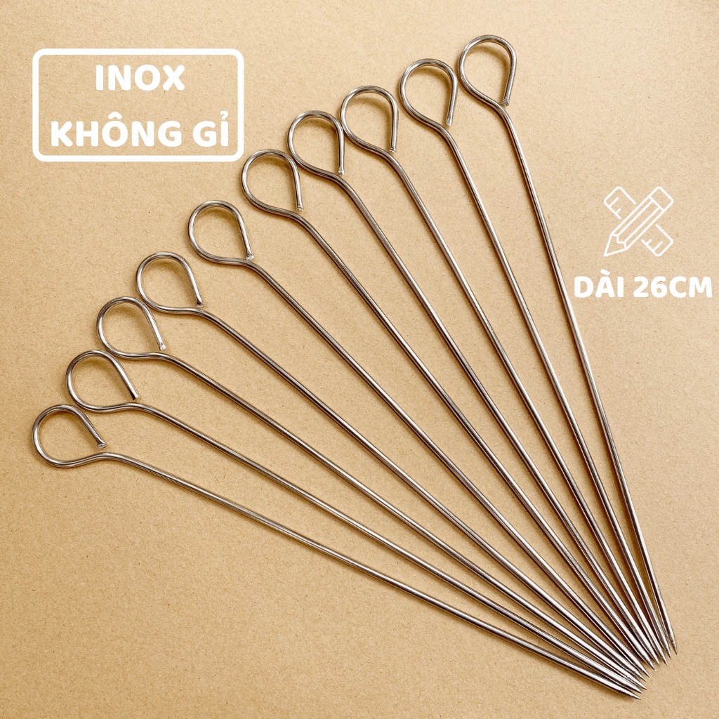 Freeship ♥️ Xiên nướng thịt inox cây dài 26cm SET 10 xiên | Shopee Việt Nam