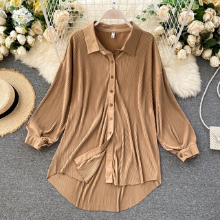 Áo Nữ Dài Tay Cổ Tròn Xếp Ly Thời Trang