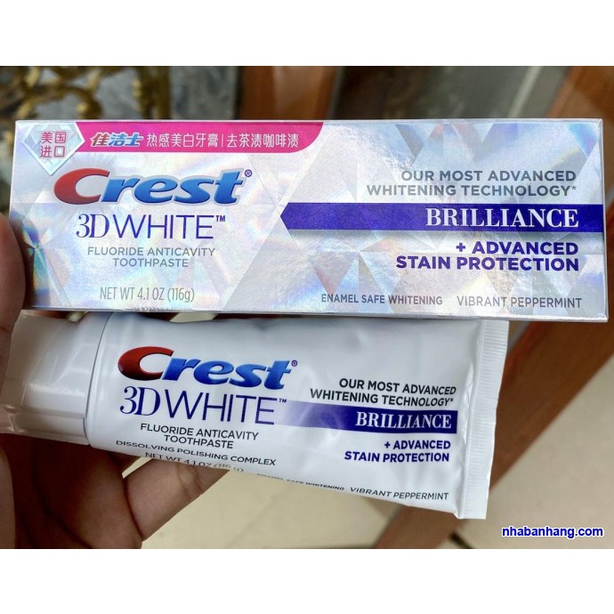 Kem đánh răng Crest 3D White Brilliance  bản Trung 90gr - Kem Crest cho hơi thở thơm mát