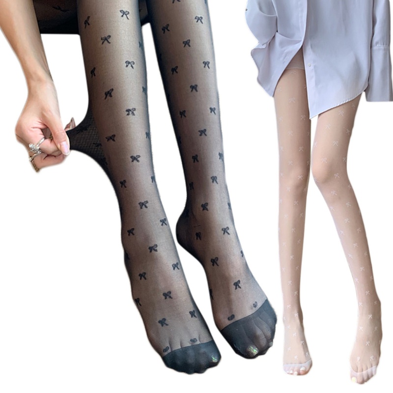 Exhila Nữ Mùa Hè Mỏng Co Giãn Quần Dễ Thương Nơ Jacquard Nhìn Xuyên Qua Quần Vớ Chắc Chắn Slim Đảng Clubwear