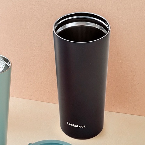 Ly giữ nhiệt LocknLock 540ml LHC4279 Màu Đen , có 2 nắp tiện lợi, đế silicone, inox SUS304 - K-MALL