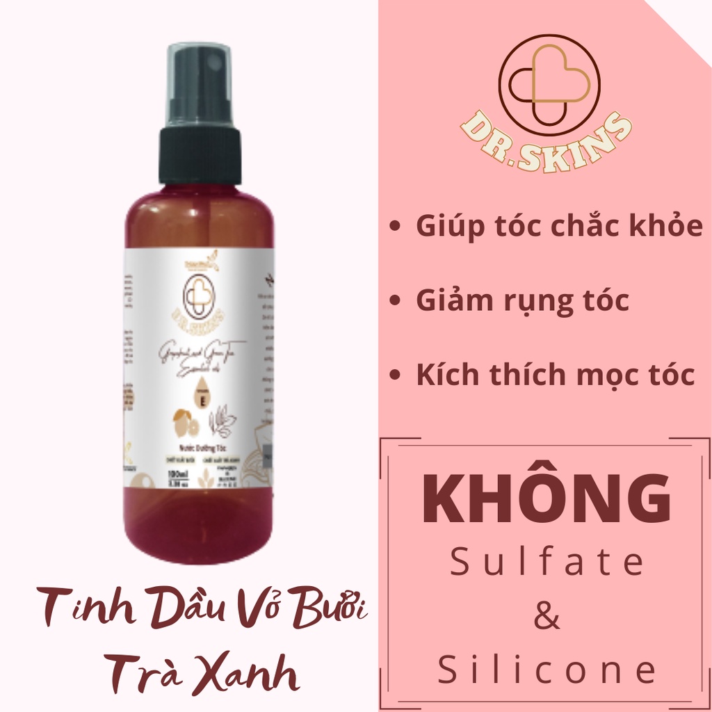 Xịt dưỡng tóc tinh dầu vỏ bưởi, trà xanh 100ml DR.SKINS
