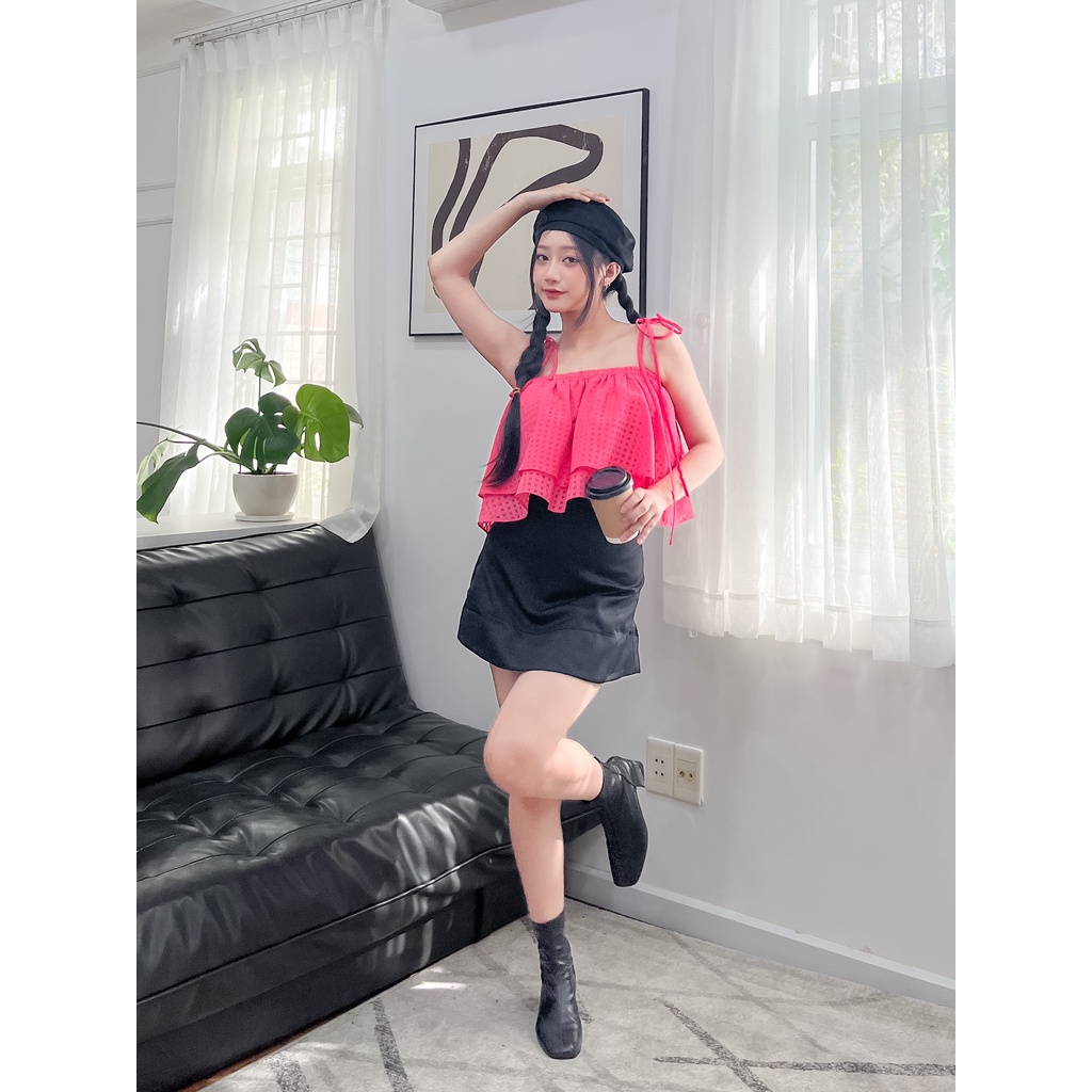 ÁO HAI DÂY CỘT BO CHUN XÒE CHẤT KIẾNG Ô VUÔNG XINH XẮN - ZEN TOP