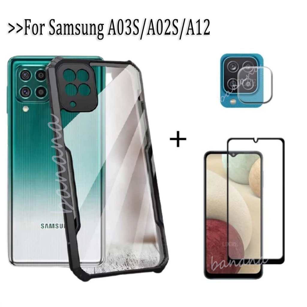 Ốp Lưng 3 Trong1 Cho Samsung Galaxy A03S A02S A12S A22 A32 A52 A72 Vỏ Mềm Miễn Phí Kính Cường Lực Camera Và Kính Chống Trầy Xước