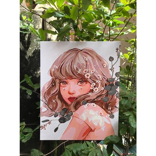 Tranh tô màu số hóa Madoca có khung 40x50cm Cô Gái tóc ngắn và trời đêm T577