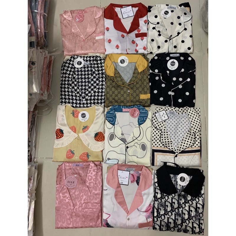 Bộ đồ Pijama lụa💖Bộ lụa tay cộc quần dài hoạ tiết mát lịm