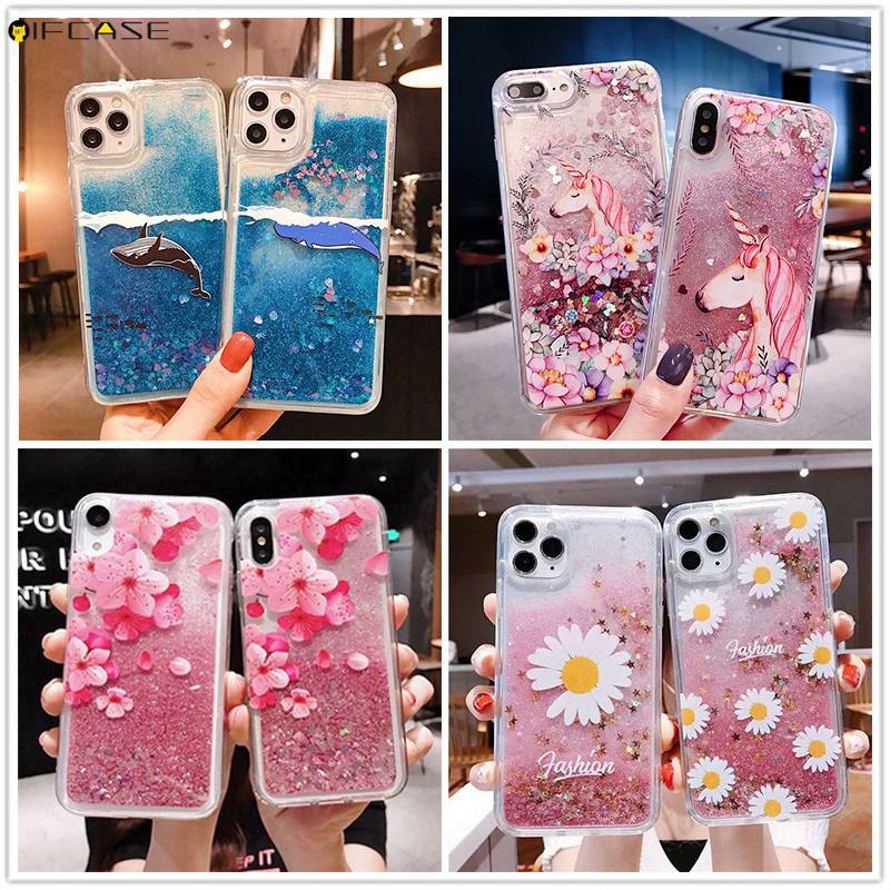 Ốp điện thoại kim tuyến nước họa tiết hoạt hình cho iPhone XS Max XR XS X 7 8 6 6s Plus