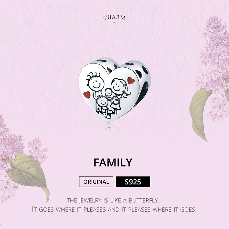BAMOER Hạt Charm Hình Trái Tim Bằng Bạc 925 BSC237 Dùng Làm Trang Sức