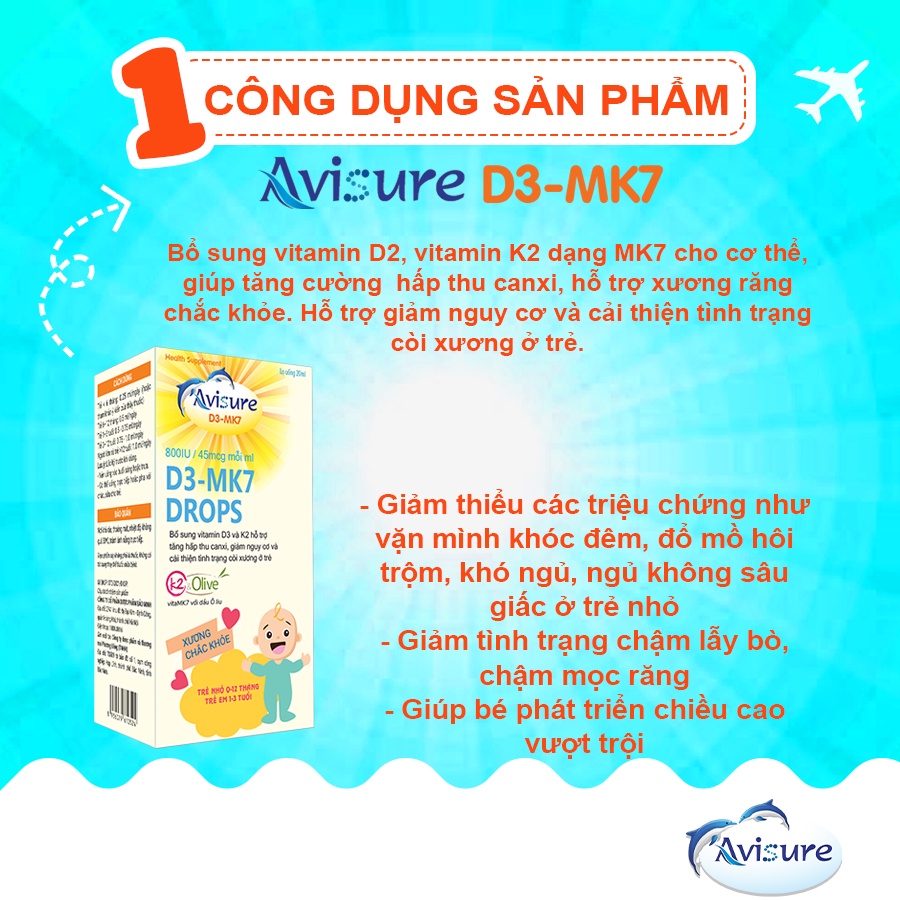 Ảnh Vitamin D3 K2 tinh khiết Italia Avisure D3MK7 giúp bé cao lớn, ngủ ngon 20ml 2