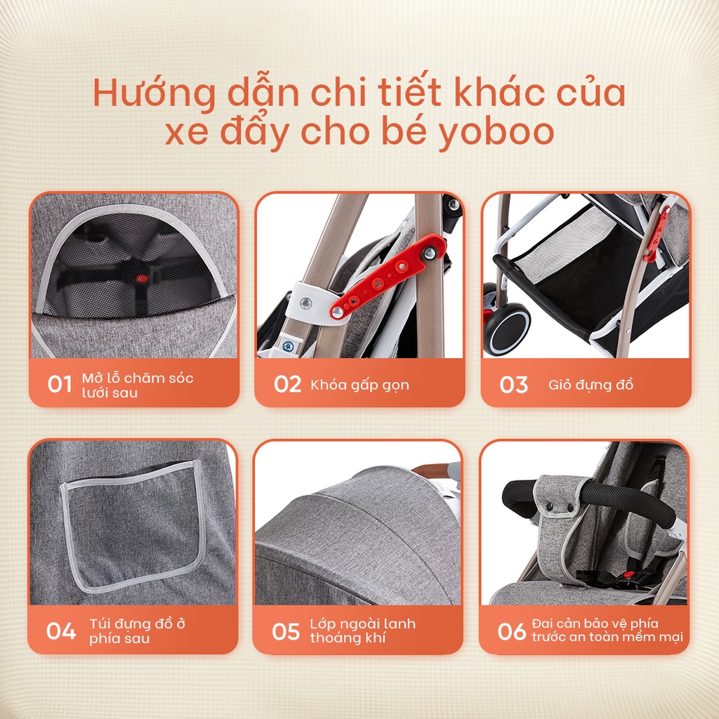 Mô tả Xe đẩy gấp gọn cho bé Yoboo YB-0067 bánh xe có phanh, tựa lưng chống gù điều chỉnh nhiều góc độ - Hàng chính hãng - 11