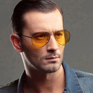 Ống kính màu vàng Tầm nhìn ban đêm Aviator Unisex Retro Kính râm thời trang Kính khung kim loại