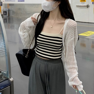 Áo Hai Dây Dệt Kim Kẻ Sọc Nhỏ Thời Trang Mùa Hè Cho Nữ