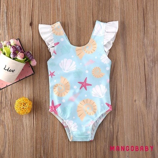 Bộ Đồ Bơi Một Mảnh Không Tay Phối Bèo Nhún In Họa Tiết Vỏ Sò Và Sao Biển Đáng Yêu Dành Cho Bé Gái