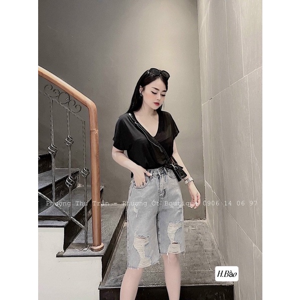 (Xả kho)Áo phông nữ cổ tim chất mỏng mát hàng za.za xuất dư