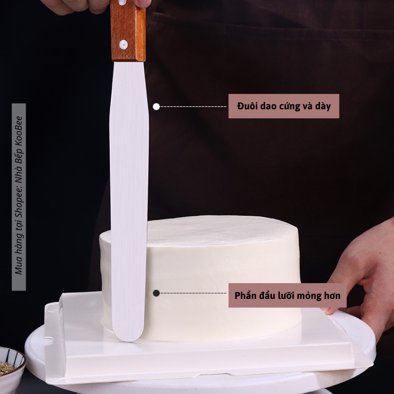 Dao Chà Láng Bánh Kem KOOBEE 32cm – Thẳng/Gấp Khúc Cán Gỗ, Thép Không Gỉ, Xúc Bánh Pizza Tiện Lợi (PKB27)