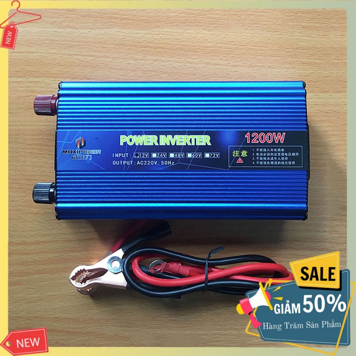 Bộ đổi điện 12v lên 220v, bộ kích điện 220v MAXIPOWER 1200W thiết kế gọn nhẹ, an toàn khi sử dụng.