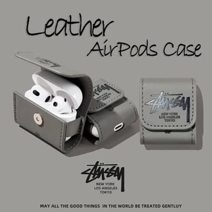 Stussy Vỏ bảo vệ tai nghe da phong cách mới cho AirPods 4/3/Pro/2gen, tương thích với AirPodsPro