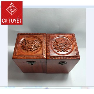 HỘP ĐỰNG CHÈ GỖ HƯƠNG ĐỤC CHẠM ĐẦU RỒNG SIÊU ĐẸP LOẠI TO CAO - ẢNH THẬT