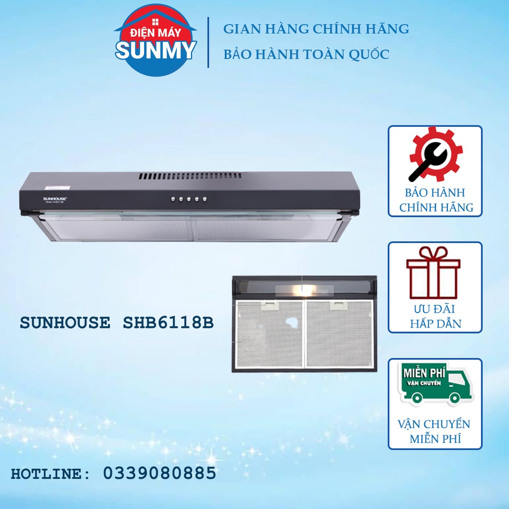Máy hút mùi âm tủ Sunhouse SHB6118B 210W - 3 tốc độ hút - bảo hành ...