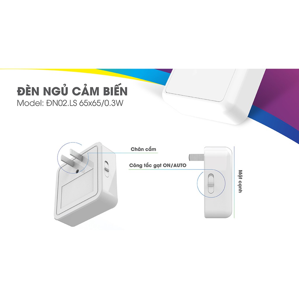 Ảnh Đèn ngủ cảm biến Rạng đông Model: ĐN02.LS 65x65/0.3W 2