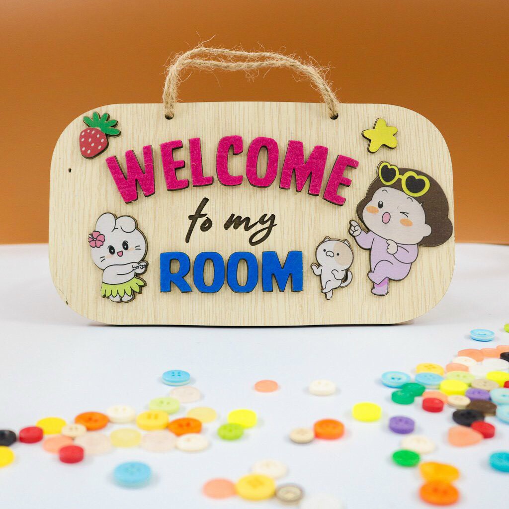 Biển bảng gỗ decor WELCOME TO MY ROOM - bảng gỗ trang trí gia đình ...