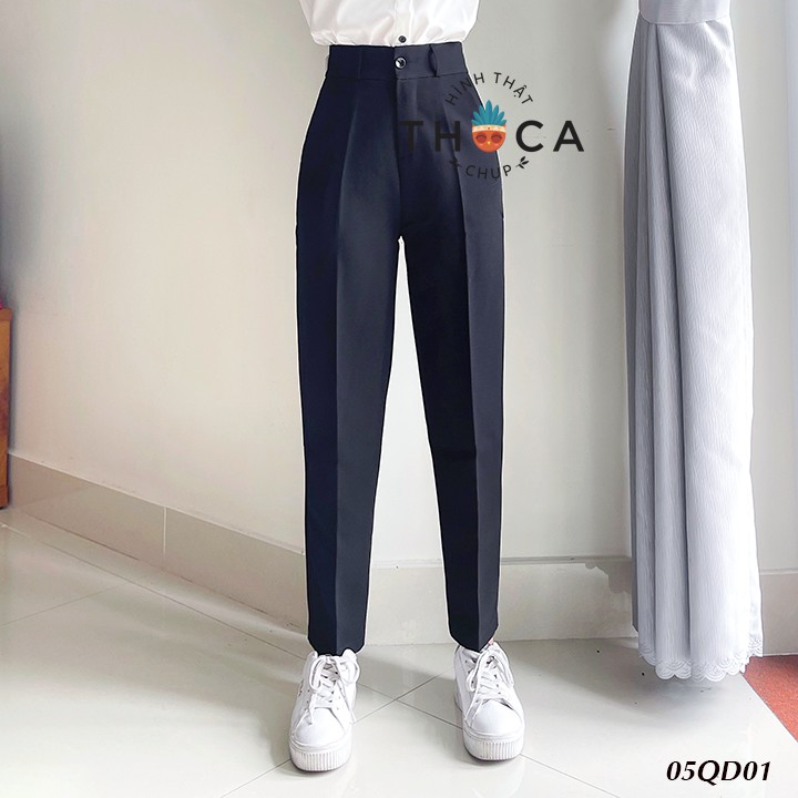 Ảnh Quần baggy nữ công sở kiểu lỡ nút trơn đen 186 THOCA HOUSE quần tây chuẩn form cao cấp tôn chân dài 2
