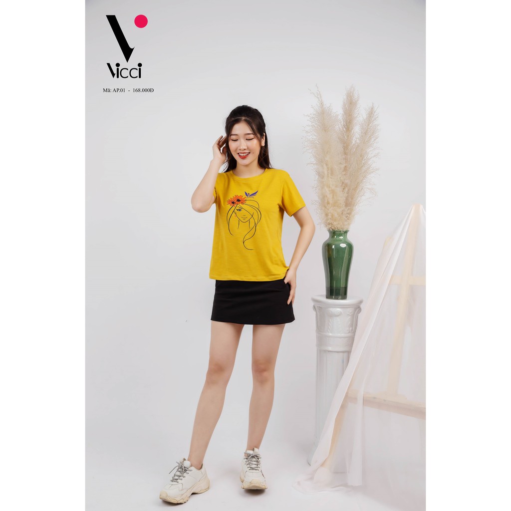 Ảnh Áo phông nữ Vicci AP.01 chất liệu cotton vân gỗ nhiều họa tiết 2