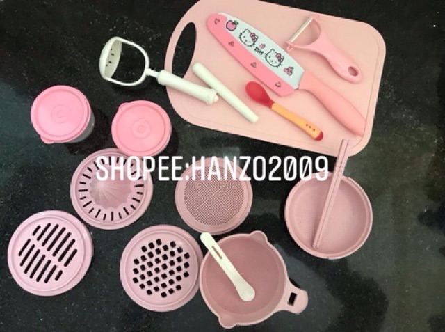 Bộ dụng cụ chế biến ăn dặm lúa mạch full bộ 16 món cho bé ăn dặm - hanzomart