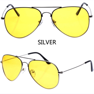 Ống kính màu vàng Tầm nhìn ban đêm Aviator Unisex Retro Kính râm thời trang Kính khung kim loại