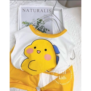 Bộ ba lỗ bé trai mặc hè, bộ khủng long viền màu bé trai, bộ chui đầu bé trai chất cotton mát