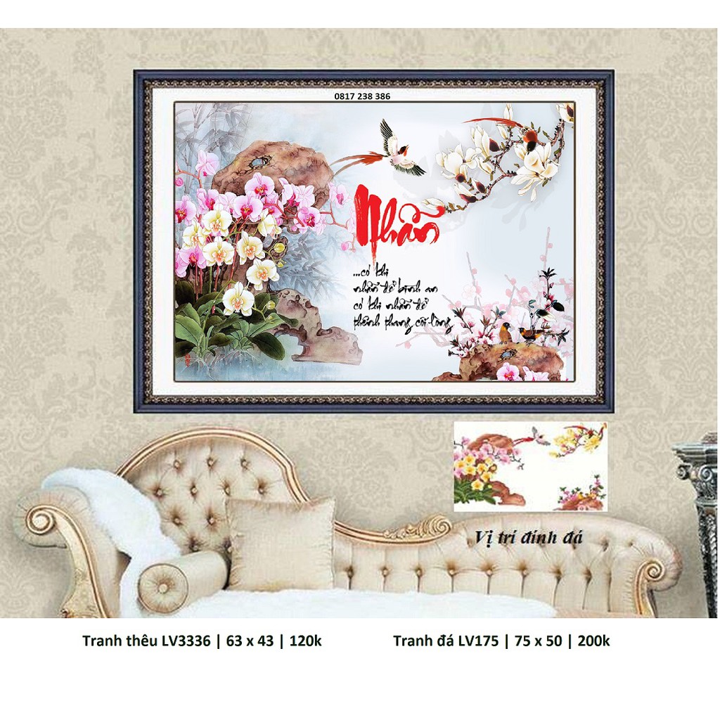Tranh Thư Pháp Chữ Nhẫn | Tranh Đá Lv175 (75 X 50 Cm); Tranh Thêu Lv3336  (63 X 43 Cm) | Shopee Việt Nam