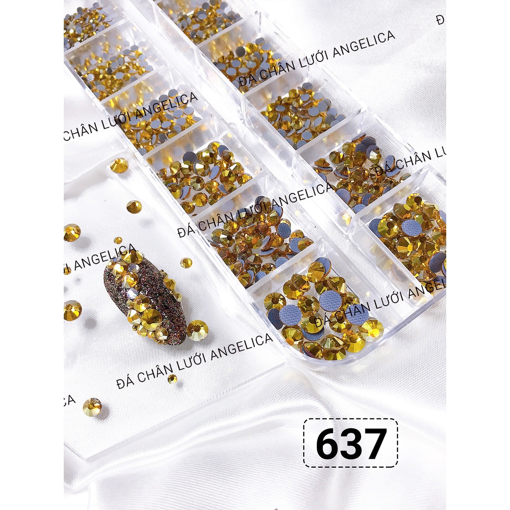 Đá chân lưới nail 12 khía màu vàng gold Heaven Topaz đính trang trí móng ANGELICA 637