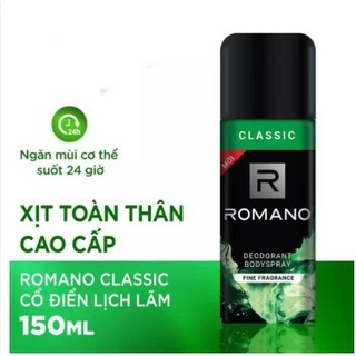 Xịt Toàn Thân Romano Classic Cổ Điển Lịch Lãm Ngăn Mồ Hôi & Mùi Cơ Thể 150ml