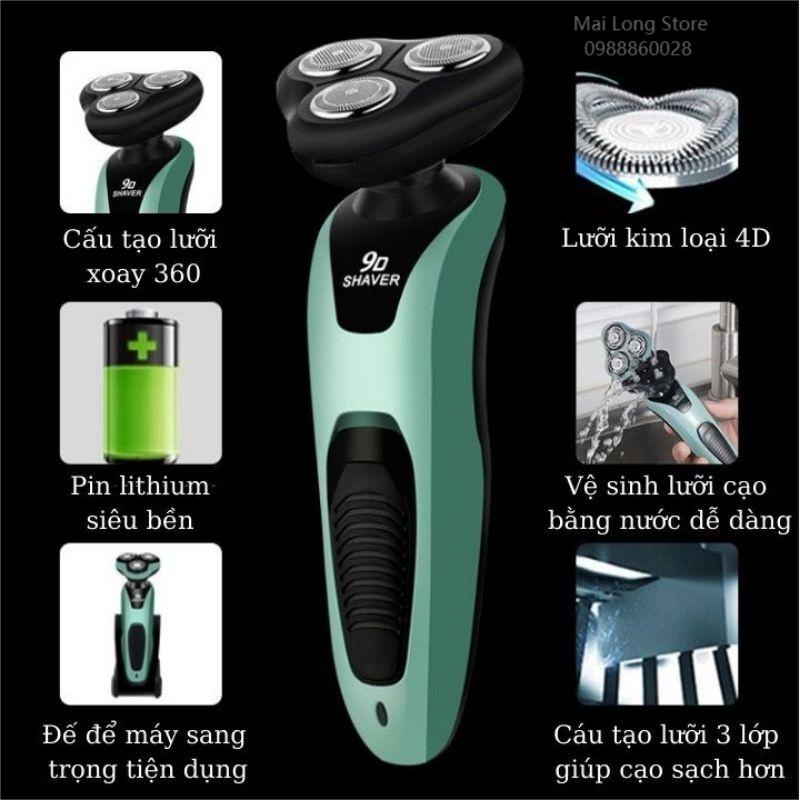 Máy Cạo Râu , Máy Cạo Râu Đa Năng 3 Lưỡi Xoay Cao Cấp SHAVER 9D Cạo Khô Không Rát