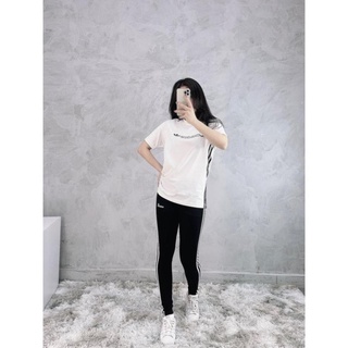 Quần Tập Gym Nữ [Legging] 3 Sọc Logo Chữ Ngang Cao Cấp [ĐỒ TẬP]