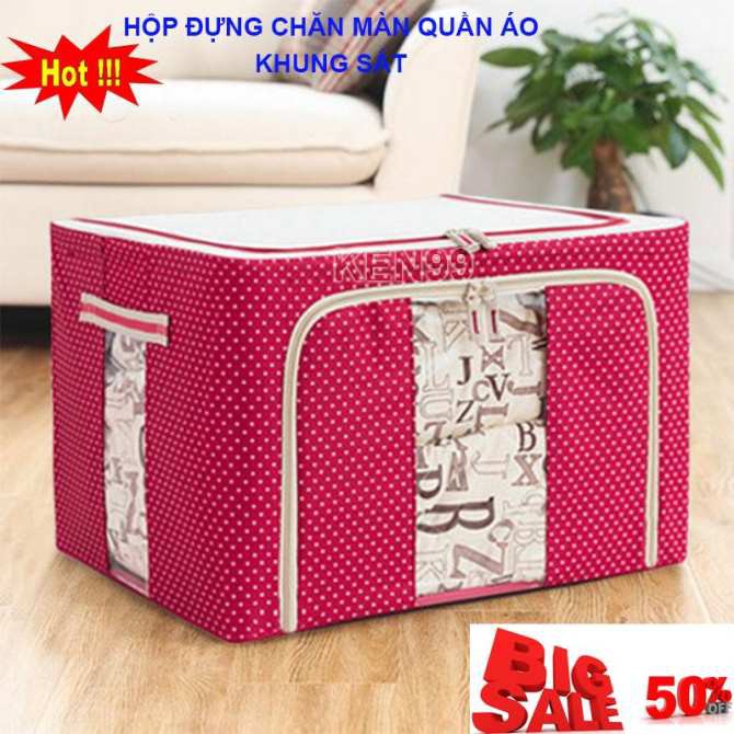 Túi Đựng Quần Áo Khung Thép Cỡ Lớn Gấp Gọn Tiện Lợi, Giỏ Đựng Bảo Quản Quần Áo Bền Đẹp - Hộp vải đựng đồ đa năng