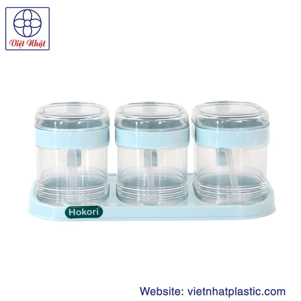 Bộ 3 Hũ Đựng Gia Vị HOKORI Nhựa Việt Nhật Cao Cấp, Hũ Đựng Gia Vị Đẹp Có Kèm Thìa Tiện Lợi 2936