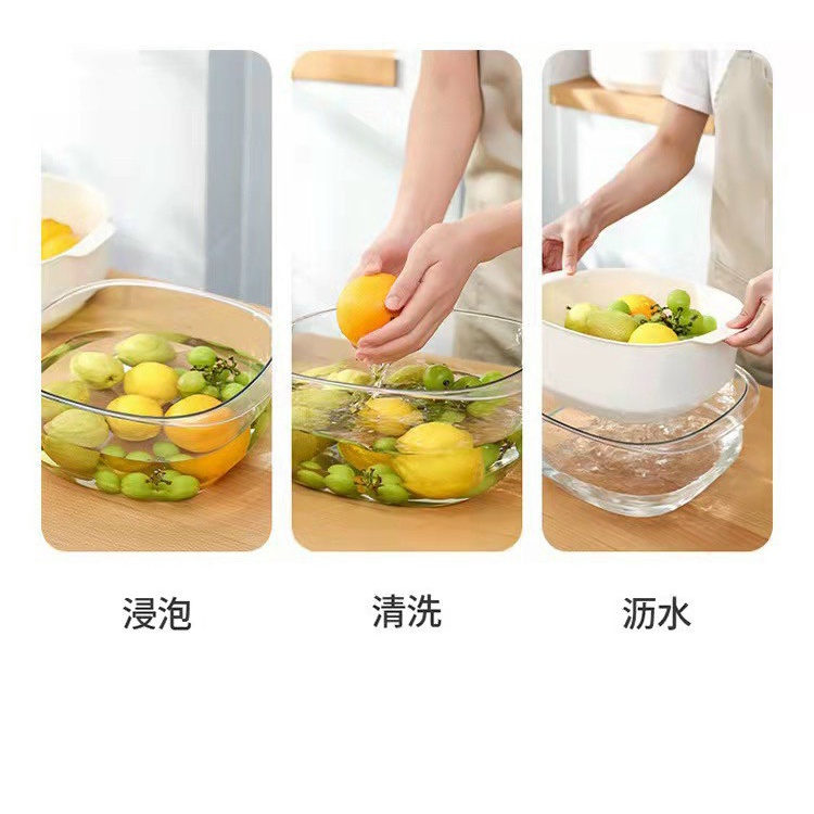Bộ thau rổ vuông trắng-trong (mica-mới)