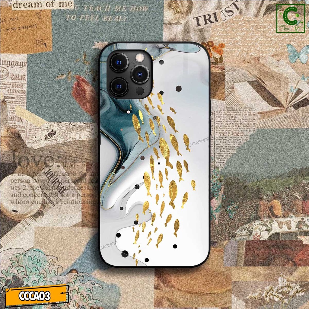 Ốp lưng iphone mặt kính sáng bóng cao cấp - Đàn cá vàng may mắn tài lộc - 6/6plus/6s/6splus/7/7plus/8/8plus/x/.....