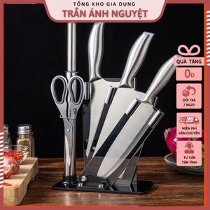 Bộ Dao Nhà Bếp Nhật Bản Cao Cấp Inox 6 Món - Bộ Dao Nhật Tặng Khay Đựng
